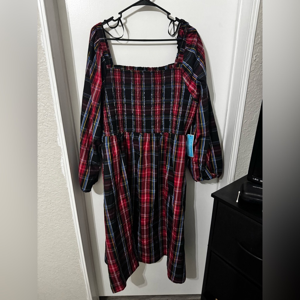 Draper James Red and Black Plaid Midi Dress